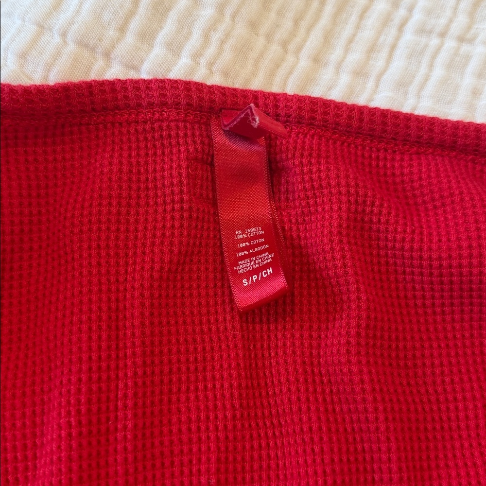 Skims Waffle Henley Short and Long Sleeve Pajama Set Sz s in brick - Picture 3 of 4